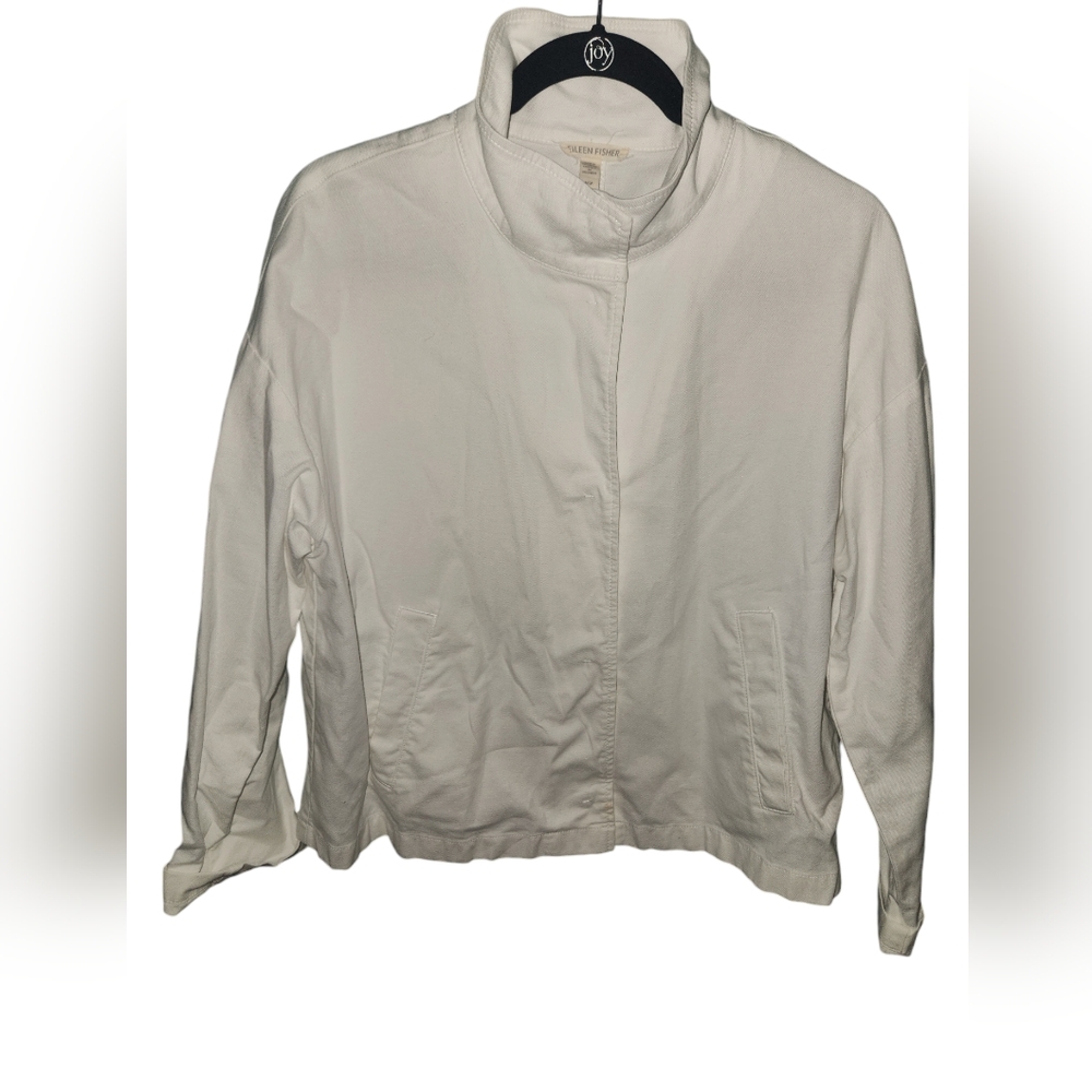 Eileen Fisher Cream Lightweight Stand-Collar Jacket